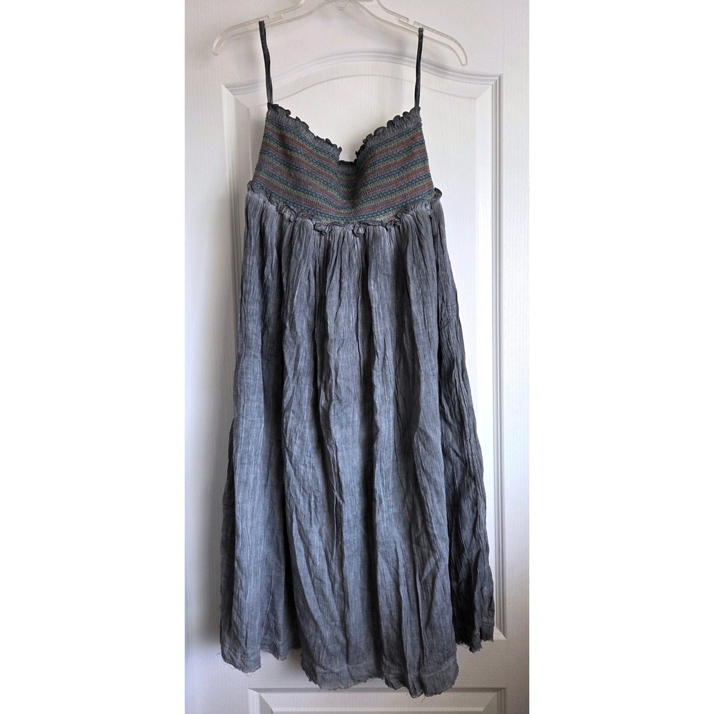 Natural Life Grey Cotton Gauze Smocked Strapless Midi Dress Maxi Skirt Sz L/XL
